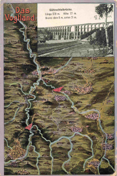 08491 Göltzschtal Viaduct, Vogtland, with map * circa 1910