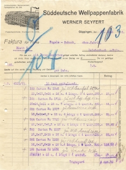 Goppingen corrugated cardboard factory Werner Seyfert letterhead 1916