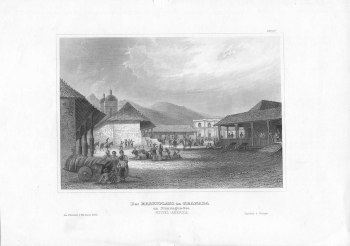 Granada Market Square on Lake Nicaragua Original steel engraving around 1860