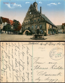Grimma Town Hall Railway Post Leipzig-Doebel-Dresden Train 1504 o 21.8.1915