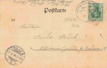 04773 Gröppendorf railway postmark Wermsdorf-Oschatz Train 5723 o 1906