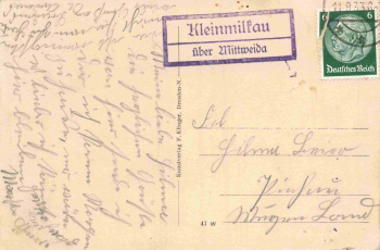 09306 Groß-Milkau OT Erlau Landpoststempel Kleinmilkau über Mittweida o 1933