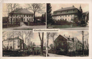 09618 Grosshartmannsdorf Sachsen Gemeindeamt Pfarre Postamt Schule gebraucht um 1930
