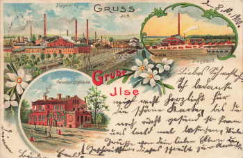 01968 Grube Ilse Senftenberg Ziegelei Bergbau Litho o 1900