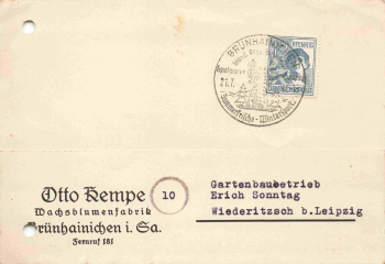 09579 Grünhainichen Wachsblumenfarik Otto Kempe Firmenkarte 1947