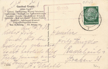 01723 Grund Wilsdruff Klein Tirol Helwigs Gasthof Landpoststempel auf AK o 1935