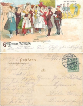 Gruss von der Musterung  Frauenbewegung Litho o 8.3.1908