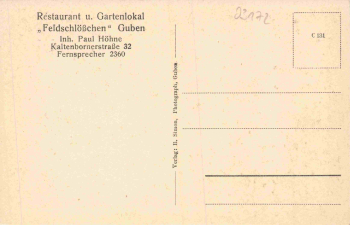 03172 Guben Niederlausitz Restaurant Feldschlößschen * um 1920