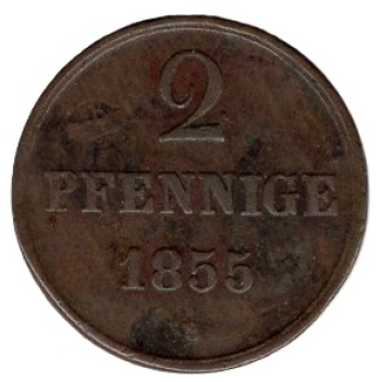 HANOVER 2 Pfennig 1855 B King Ernst August