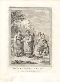 Habillemens des Femmes du Kamtchatka Russia original copper engraving around 1777