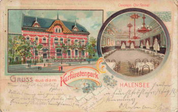 Halensee Berlin Restaurants Kurfürstenpark mit Festsaal Litho o 1904