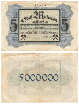 Halle Saale Anhaltinische Kohlwerke Five million marks 1923 emergency money