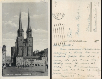 Halle Saale Hallmarkt und Marktkirche o 1950