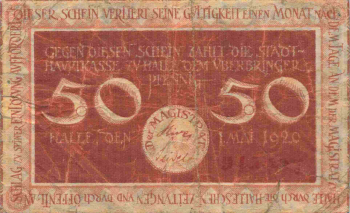 Halle Saale Notgeld 50 Pfennige um 1920 