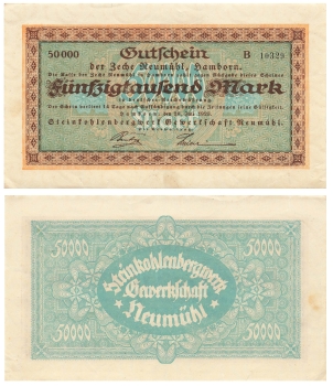Hamborn Zeche Neumühl Fünfzigtausend Mark Gutschein 1923 Notgeld