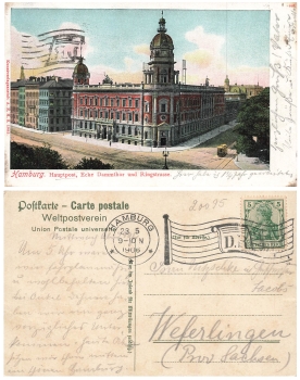 Hamburg main post office flag stamp D.R. o May 23, 1906