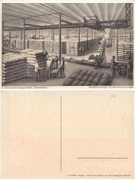 Wandsbeck Hamburg Reichardt cocoa plant cocoa bean storage bag transport system, warehouse worker * ca. 1910