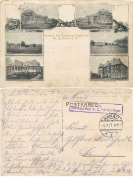 Hanau Main barracks of the railway regiment No.2 Rock postmark September 8th, 1917