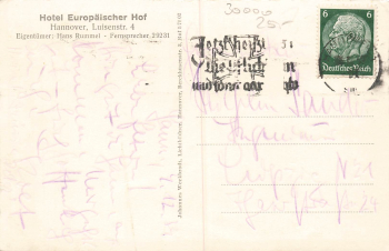 Hannover Hotel Europaeischer Hof Luisenstrasse 4 Wein und Bierstuben o 1939