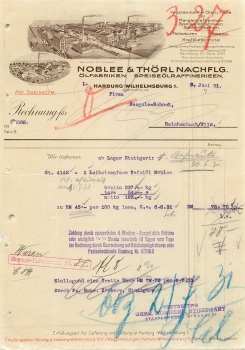 21107 Harburg Wilhelmsburg Ölfabrik Noblee & Thörl Nachflg. Briefkopf mit Fabrikansicht 1931
