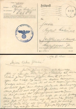 Heimat - Kraftfahr - Park Feldpost WW II silent stamp 16.5.1940 Feldpost number 02589