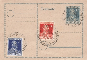 Heinrich von Stephan Michel 963 964 auf 12 Pfennig Ganzsache Sonderstempel Leipzig 3.9.1947 ​​​​​​​450 Jahre Messe-Privileg