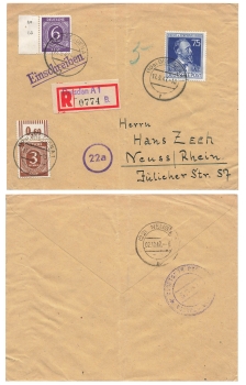 Heinrich von Stephan Michel 964 mixed franking on R-letter o Dresden A1 17.9.1947 to Neuss