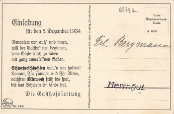 02747 Herrnhut Inn of the Moravian Church Invitation to the reopening 1934