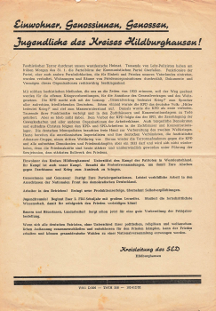 Hildburghausen SED propaganda poster 1952 A4