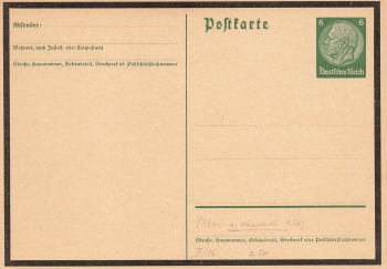 Hindenburg 6 Pfennig Ganzsache mit Trauerflor 1934