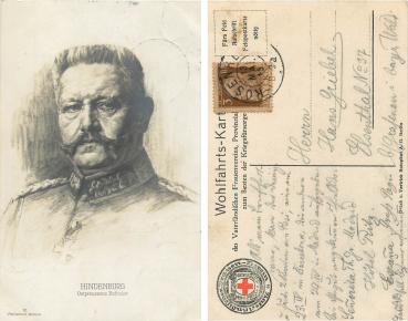 Hindenburg Ostpreussens Befreier Rotes Kreuz Wohlfahrts-Karte des Vaterländischen Frauen Vereins o 13.5.1915 