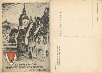 09337 Hohenstein Ernstthal Heimatfest 275 years artist card 1955