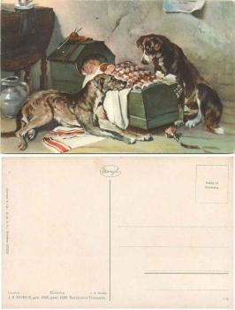 Hunde mit Baby Wiege "Rivalen" Künstlerkarte Noble *ca.1915