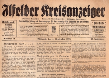 Ilfelder Kreisanzeiger Wochenzeitung 4. September 1935