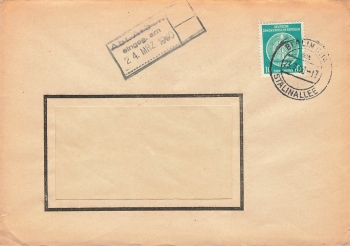 Industrieladen Foto Kino Optik Dienstpost 10 Pfennig Michel 19 o Berlin Stalinallee 23.3.1960