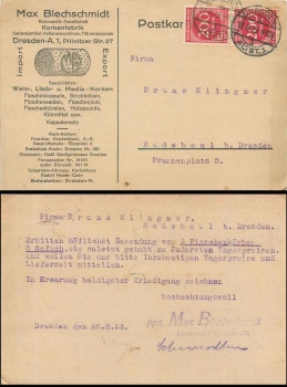 Dresden cork factory Blechschmidt Michel 269 on map o17.8.1923