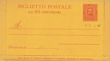 Italien Biglietto Postale Venti Centesimi Kartenbrief Ganzsache um 1900