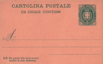 Italien Cartonlina Postale Da Cinque Centesimi Ganzsache 1889