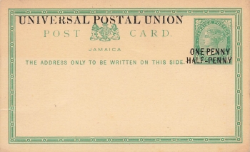 Jamaica Postage One Penny Half-Penny on Three Penny Postal Stationery 1879 *