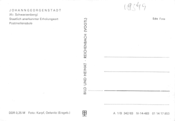 Johanngeorgenstadt (Ore Mountains) Postal Milestone * 1083