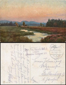 KB Reserve Foot Artillery Battalion 6 1st Battery field post number 338 WW I 28.7.1917