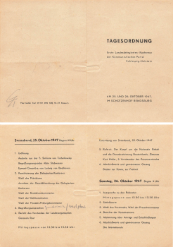 KPD Schleswig-Holstein Landesdelegierten-Konferenz Tagesordnung im Schuetzenhof Rendsburg 1947