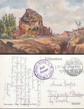 KS 23 Reserve Div. Machine weight comp. J.-R. 392 Feldpost 3.10.1916 on artist card Beuvraignes