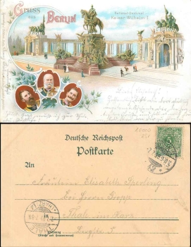 Berlin National-Denkmal Kaiser Wilhelm I. Farblitho o 7.7.1899