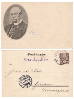 Kaiser Wilhelm I private postal stationery 3 Pfennig Württemberg o April 22, 1897