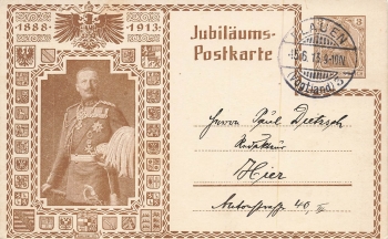 Kaiser Wilhelm II 25 Jähriges Regierungsjubiläum Privatganzsache Jubiläumspostkarte o Plauen 15.6.1913
