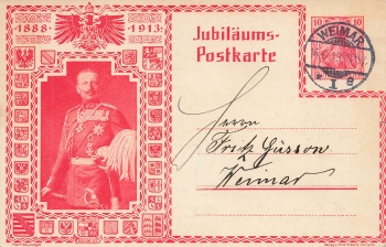 Kaiser Wilhelm II 25 Jähriges Regierungsjubiläum Privatganzsache PP32C35 o Weimar 16.6.1913