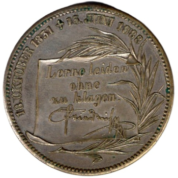 Kaiserreich Medaille 1888 Friedrich III. Auf seinen Tod Lerne Leiden ohne zu klagen