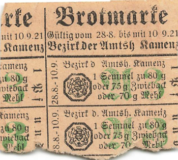 Kamenz Sachsen Brotmarken 1921