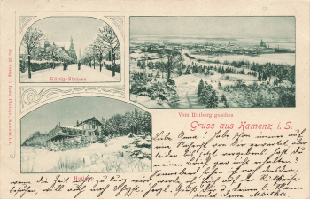 Kamenz Sachsen Mehrbildkarte Winter König Strasse o um 1890